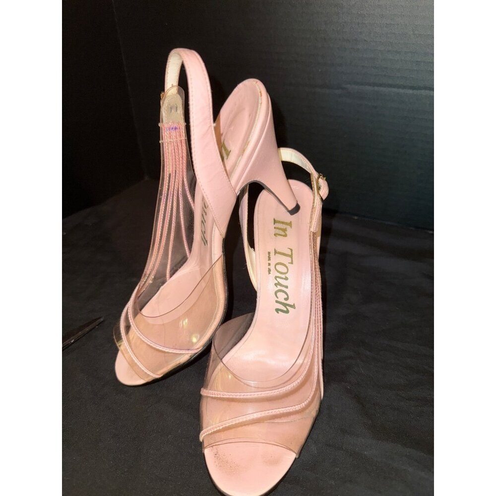 Vintage In Touch Pink & Clear Slingback Heels - Picture 2 of 6